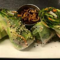 Fresh Rolls · Fresh rice paper rolls with avocado and mixed vegetables served with tamarind sauce.