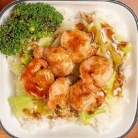 Teriyaki Shrimp Rice Bowl · Includes rice, mixed veggies and teriyaki sauce.