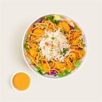 Chinese Chicken Salad · Grilled sliced chicken with shredded carrots, chopped romaine, sliced almonds and an Asian s...