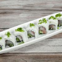WHITEOUT ROLL · Hamachi, cucumber topped with seared butter fish, 
truffle oil & ponzu