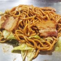 Pork Yakisoba · Fugetsu original stir fried noodles with pork and cabbage