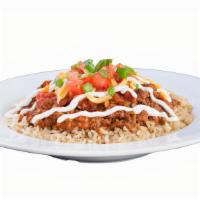 Turkey Chili · Lean ground Turkey, red beans, reduced fat cheddar cheese, salsa and fat-free sour cream ove...