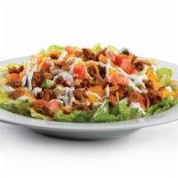 Lean Turkey Taco Salad · Lean ground Turkey, red beans, reduced fat cheddar cheese, romaine, tomatoes, scallions, sal...
