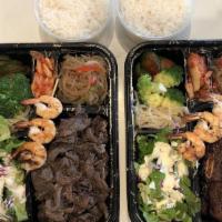 1. Marinated Short Ribs · Bento comes with choice of meat, sides including sprout, broccoli, cucumber, and Kimchi with...
