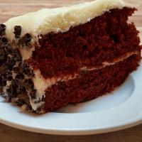 Red Velvet Cake · A traditional, double-layer rich red velvet cake covered with thick cream cheese icing and g...