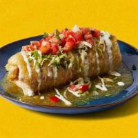 Wet Burrito Burracho · Burrito with your choice of meat, rice, beans, lettuce, and pico de gallo, topped with lettu...