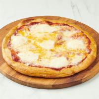 Four Cheese Pizza · Ciliegine fresh Mozzarella, Cheddar Cheese, Parmesan, and shredded whole milk Mozzarella wit...