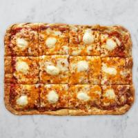 Four Cheese Pizza · Ciliegine fresh Mozzarella, Cheddar Cheese, Parmesan, and shredded whole milk Mozzarella wit...
