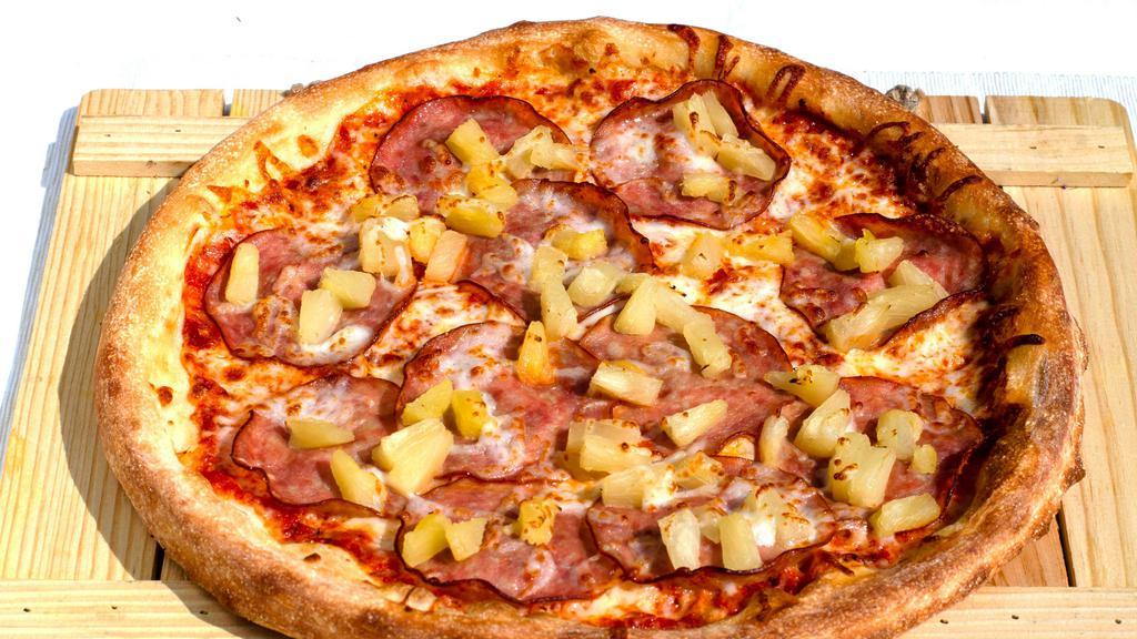 Hawaiian Pizza · Ham, pineapple, bacon and extra cheese.