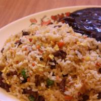 Stir Fried Rice with Beef | 뽂음밥 · Stir fried rice with beef and vegetables served with zazang sauce.