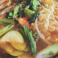 Spicy Ramen · Korean style curly flour noodles, vegetables and egg