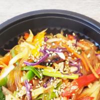 Veggie Jap Chae · Sweet potato glass noodle with vegetables.