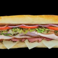 Classic Sub #13 · Peppered Pastrami, Turkey and Swiss Cheese.