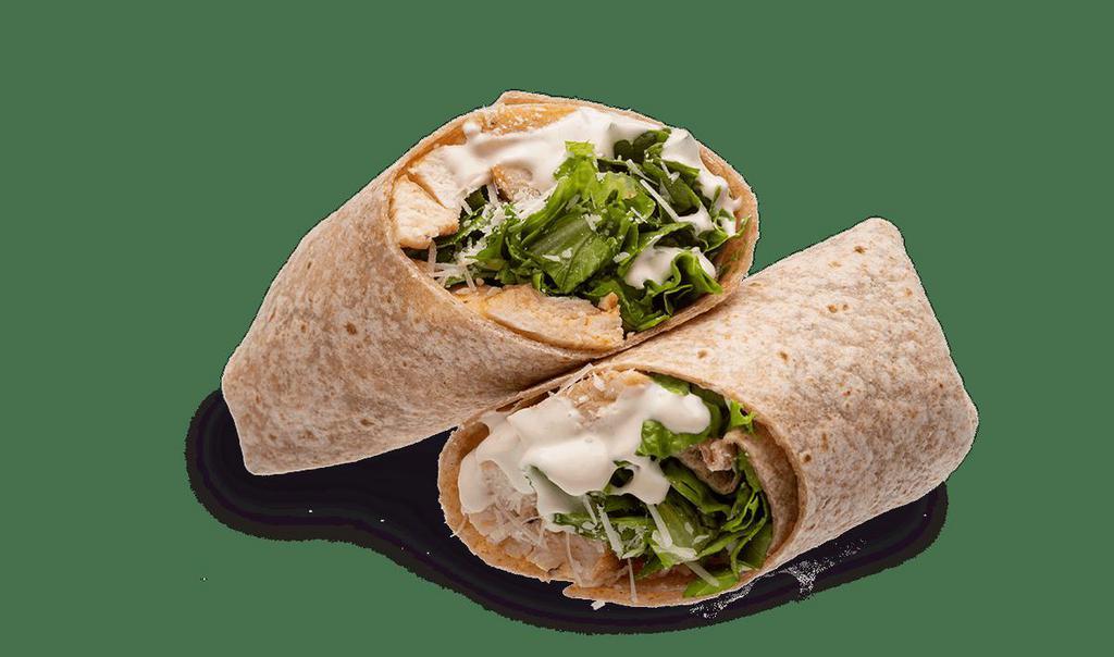  Grilled Chicken Caesar Wrap · Grilled chicken, Parmesan Cheese, Caesar Dressing, and your choice of additional Toppings wrapped in a wheat tortilla.