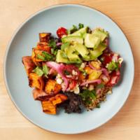 Southwest Bowl · Pineapple Salsa, Black Beans, Quinoa, Avocado, Sweet Potatoes, & Pickled Onions with Lime Ci...