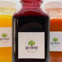 Pressed Juice · Seasonal, rotating flavors fresh pressed at Oak Harvest Kitchen.