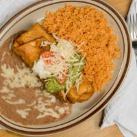 Chimichanga · Fried burrito filled with your choice of meats: chicken, chile colorado, chile verde or vege...