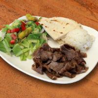Lamb & Beef Gyros Plate · Slaw cooked, thinly sliced, marinated lamb and beef.