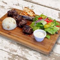 Kofte Kebab Plate · Ground lamb and beef mixed with fresh parsley, onions, and garlic.