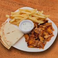 Chicken Gyro Kids Plate · Chicken Gyro, served with one side of rice, fries, hummus, or salad.