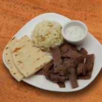 Lamb and Beef Gyro Kids Plate · Lamb and beef gyro, served with one side of rice, fries, hummus, or salad.