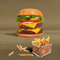 Double Cheese Trouble Burger · Mouthwatering juicy double cheeseburger with two 1/3 lb. beef patties, mild cheddar cheese, ...