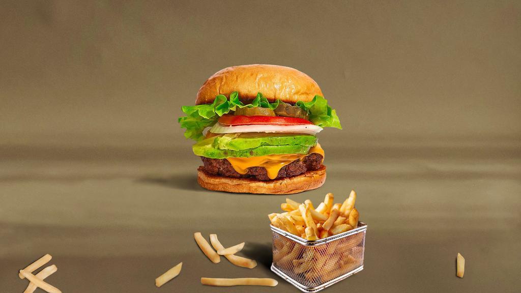 Avocado Psycho Burger · Zesty avocado cheeseburger made with 1/3 lb. of beef patty, mild cheddar cheese, sliced avocados, tomatoes, onions, lettuce and our house sauce.
