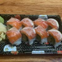 49er Roll · Avocado and tobiko topped with salmon and lemon.