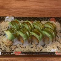 Crunchy veggie roll  · Mixed veggie tempura topped with avocado, veggie sauce & crunchy flakes
