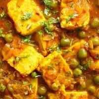 26. Mattar Paneer · Peas with homemade cheese in curry sauce, herbs, and spices.