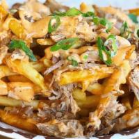 Hang Ten Fries · A Serving of Our Kalua Pork with Our Hang10 Aioli sauce drizzled all over a serving of fries...