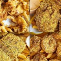 Half & Half Baskets · Can't decide on 1? Choose 2 of our delicious options (Either Fried Catfish, Fried Shrimp, Fr...