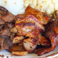 Andrew's BBQ Mixed Plate* · A heaping serving of Our BBQ Chicken, Teriyaki Steak and Kalbi Short ribs. Served with grill...