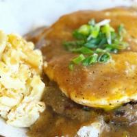 Janelle's Loco Moco · Delicious Hawaiian-styled dish with 2 House-made All-Beef patties and 2 fried eggs smothered...