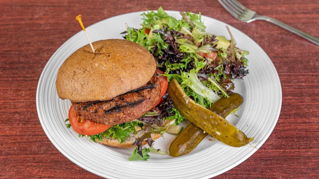 Beyond Vegan Burger · Beyond Burger Patty, Greens, Tomato, Vegan Chipotle Sauce on Wheat Bun
