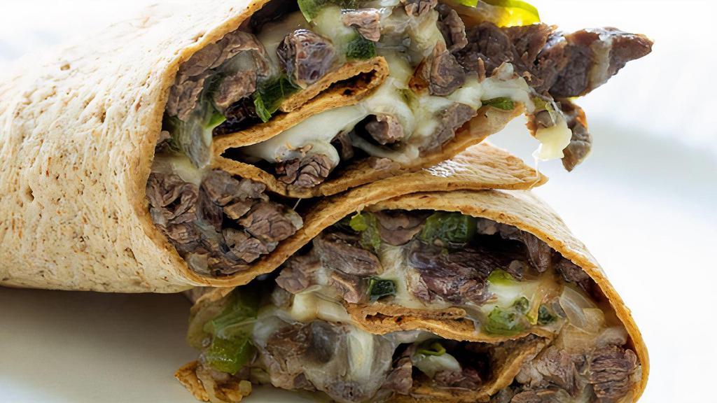 Philly Wrap · Gyro, grilled mushrooms, bell peppers, onion & Swiss cheese.