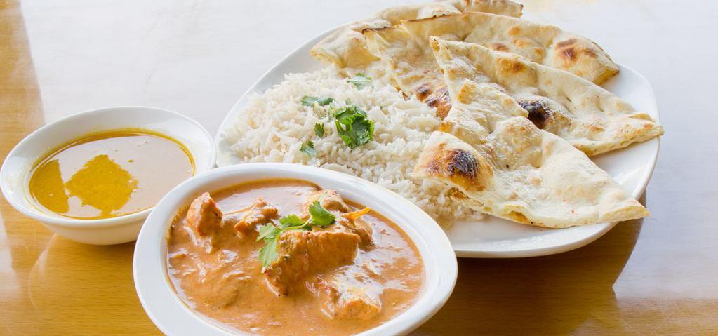 Chicken Tikka Masala Curry-Creamy- · cooked in Creamy onion sauce with spices/herbs.Served with Nan or Rice