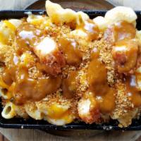 Fried Chicken and Gravy Mac · Chicken strips, loads of cheese and a peppercorn gravy.