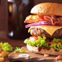 The Bacon Burger  · Classic Bacon Burger made with 1/3 pound of Angus beef, farmers market lettuce, red onions, ...