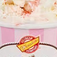 Strawberry Shortcake Cup · Vanilla ice cream with shortbread cookies and strawberry swirls.