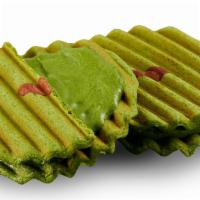 Minamoto Kitchoan Matcha Senbei (1 pc) · Unique “zigzag” shaped Matcha green tea cookies with green tea cream filling.