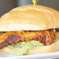 Cal-Mex Sandwich · Crispy fried chicken patty with guacamole spread, pico de gallo and serrano chili mayo on a ...