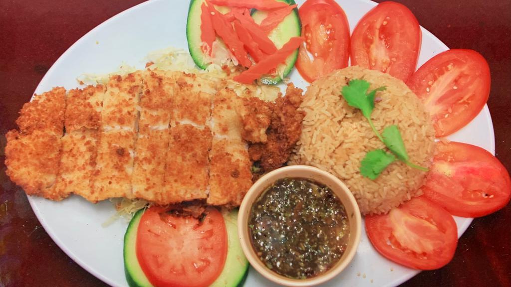 Deep Fried Fish (Com Ca Chien) · Comes with garlic rice and salad.