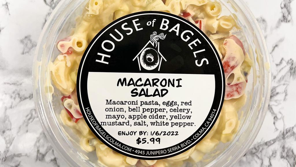Macaroni Salad · Macaroni, egg, red onion, bell pepper, celery, mayo, yellow mustard, apple cider vinegar, salt, white pepper.