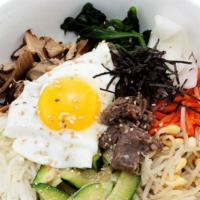 Bibimbap · Rice topped with assorted vegetables and egg.
*Choose topping( beef,tofu,pork, chicken)