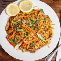 Chicken Chow Mein · Steamed organic noodles sautéed with chicken, vegetables and herbs. Our Chow Mein masala is ...