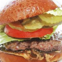 Frjtz Burger · A mouth-watering six-ounce burger served on a brioche bun with caramelized red onions, chipo...