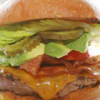The New York Burger · A mouth-watering six-ounce burger served with bacon, cheddar cheese, avocado, chipotle remou...