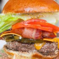 The Berlin Burger · Bacon, cheddar, jalapenos, caramelized onion mayo on choice of beef burger or black bean por...