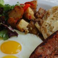 The Met Breakfast · Two eggs your style with grilled chicken sausage, English muffin, and home-fried potatoes.